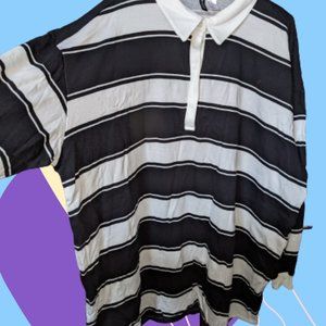 Plus Black and White Collared Shirt-Dress